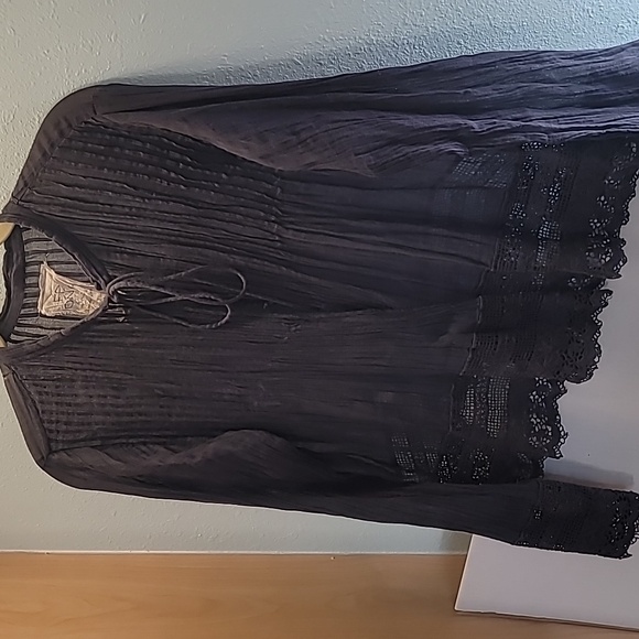 FP One Free People Woman's S Blue Sheer Cardigan Tie Front Ruffle Long Sleeves - Picture 4 of 8